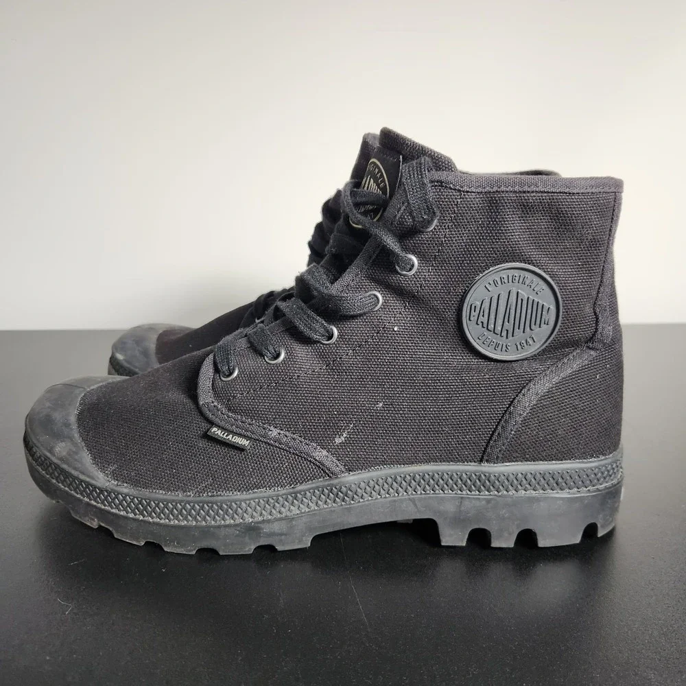 Palladium Boots Mens 10.5 Black Pampa Hi Canvas Combat Lace Up Casual